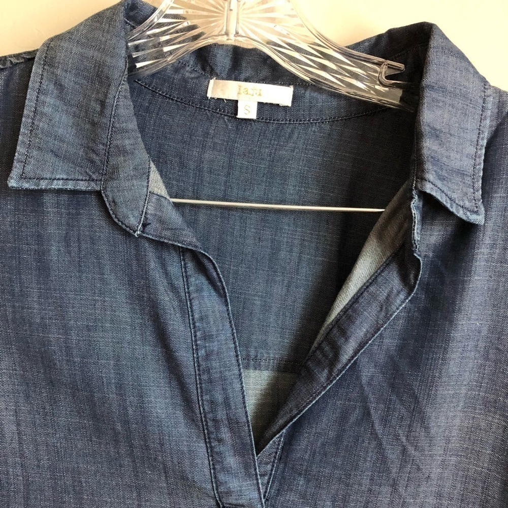 Laju Dark Wash‎ Tencel Chambray Tunic Shirt Dress Long Sleeve Pockets - Picture 4 of 9